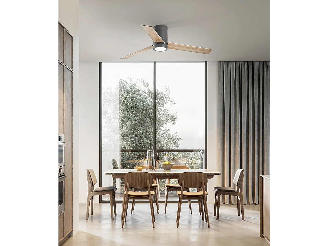 Ventilador de teto com luz Perenz 7185 GR CT Preto - Ø 132 cm, 3 lâminas, 6 velocidades, motor 40W DC, silencioso