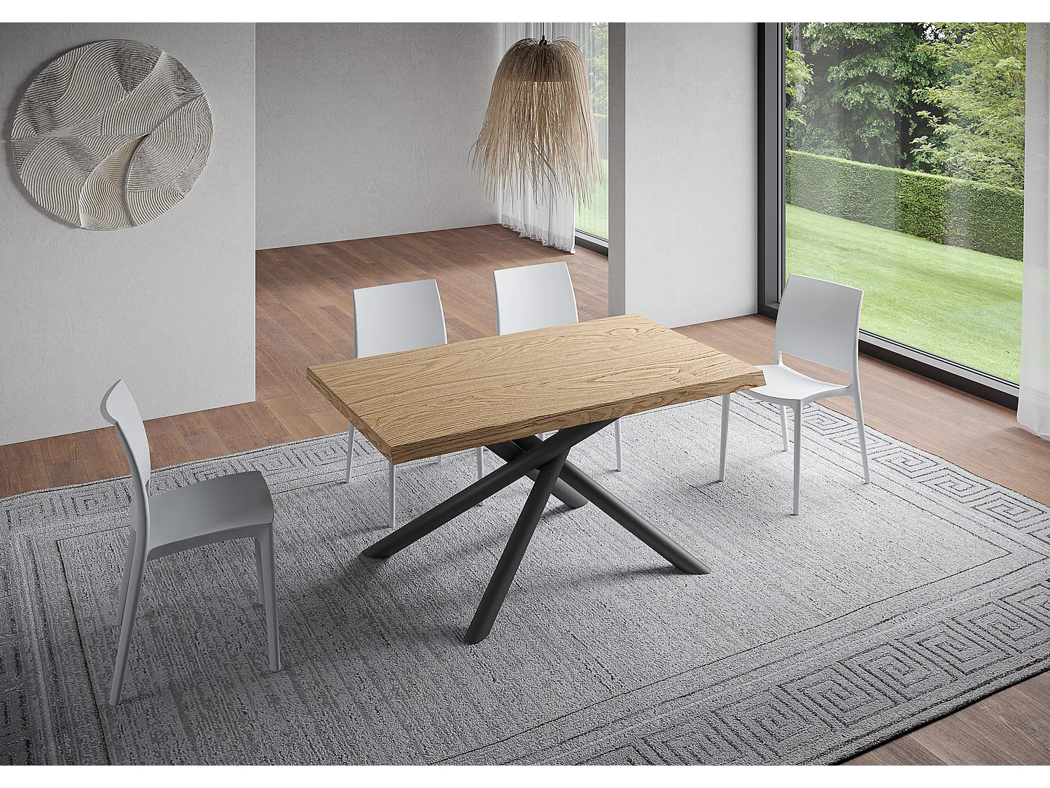 Table fixe 90x160 cm Vindral chêne écorcé pieds anthracite