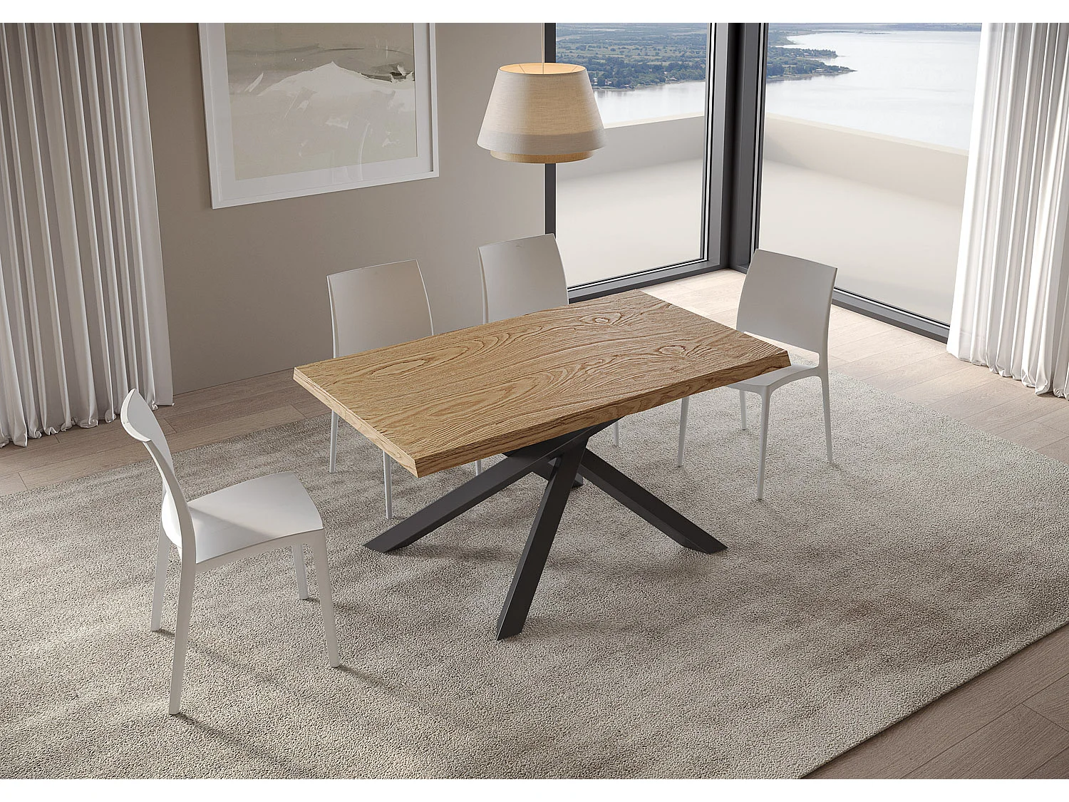 Mesa fija 90x160 cm Versalux roble descortezado patas antracita