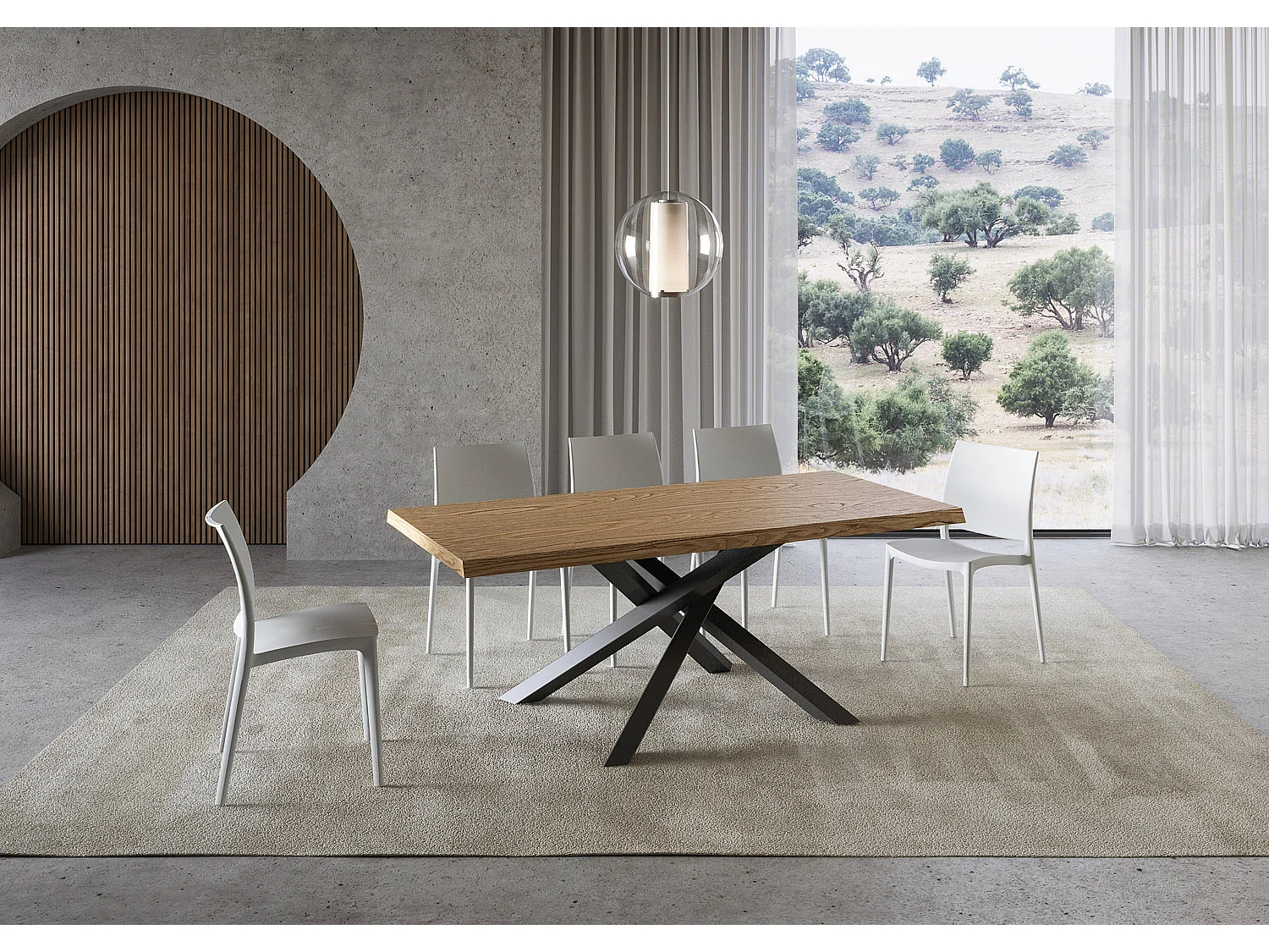 Fixed table 90x180 cm Versalux debarked oak anthracite legs