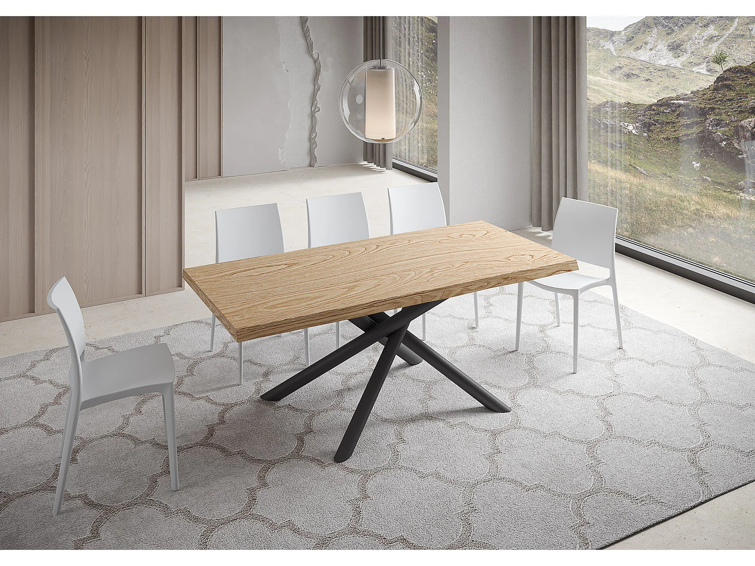 Fixed table 90x180 cm Vindral debarked oak anthracite legs