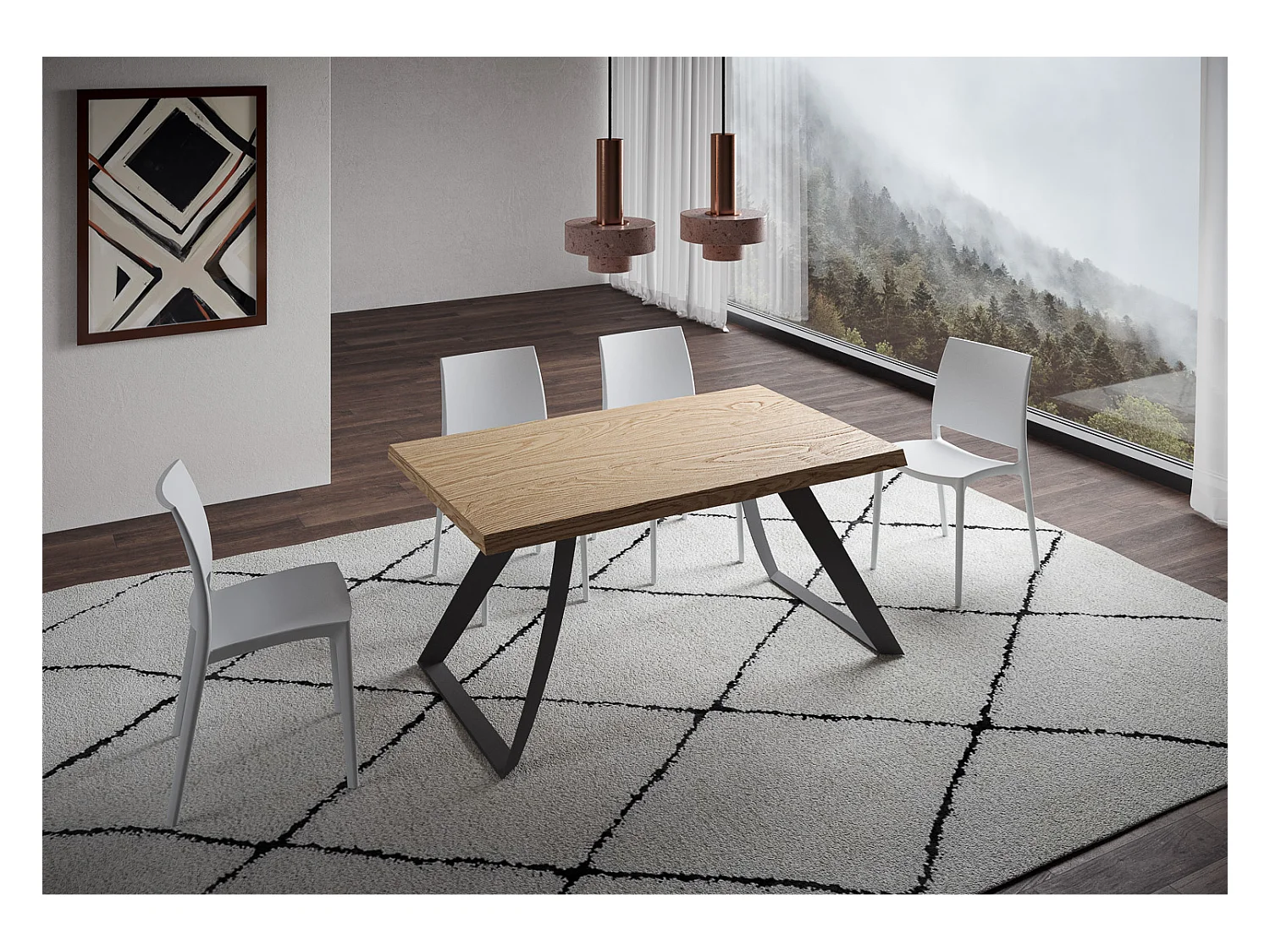 Table fixe 90x160 cm Tabira chêne écorcé pieds anthracite