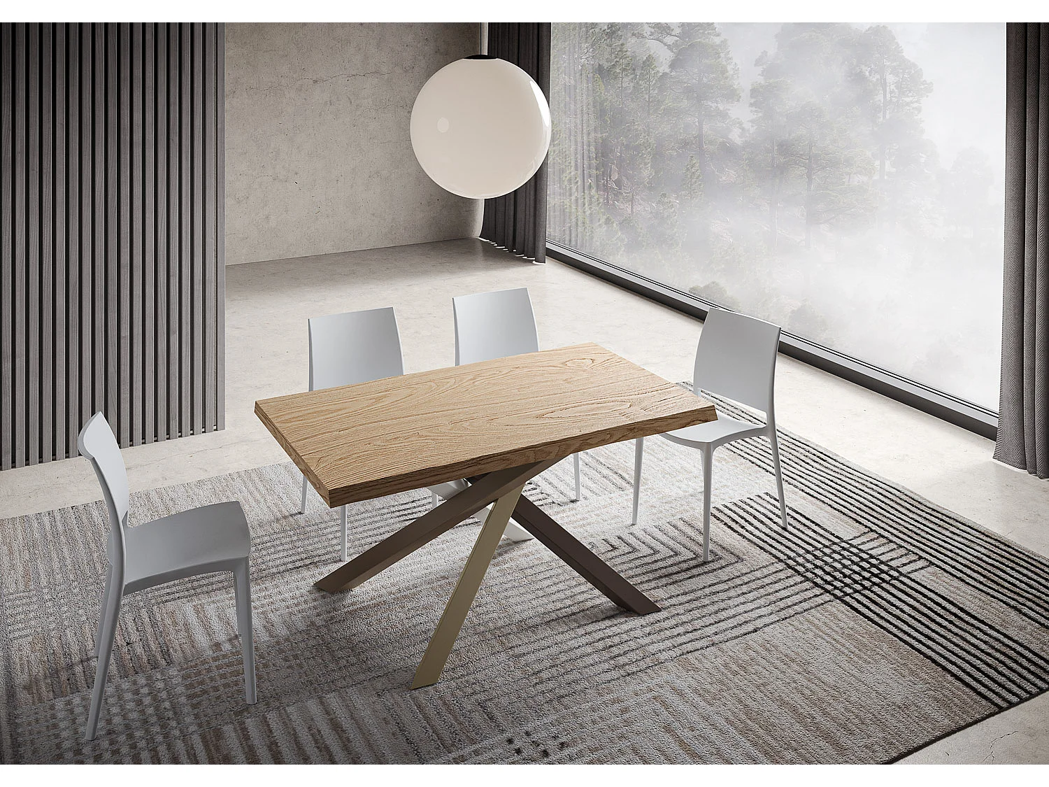Fixed table 90x140 cm Versalux debarked oak legs 4/C
