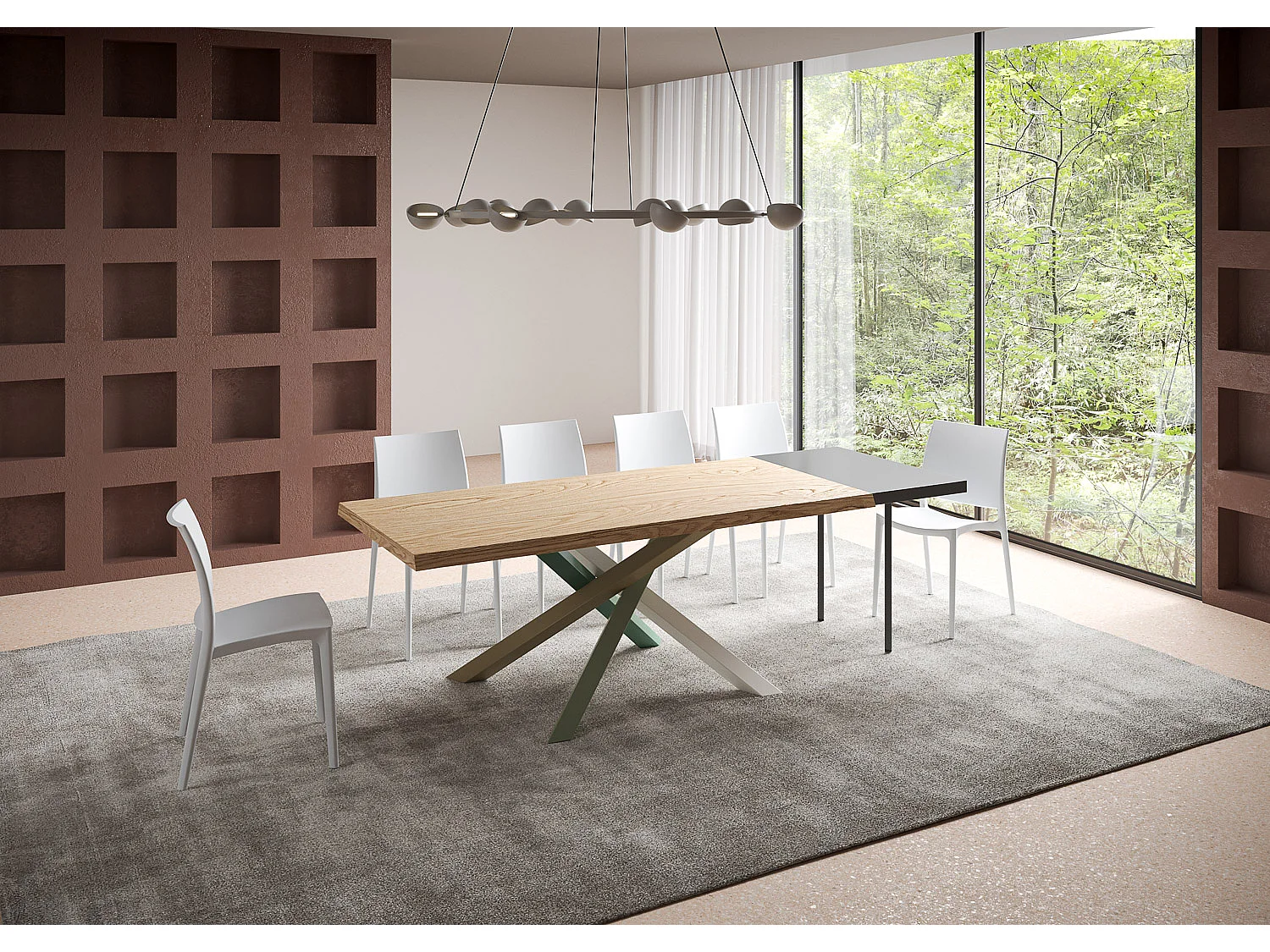 Extendable table 90x180/280 cm Versalux debarked oak legs 4/A