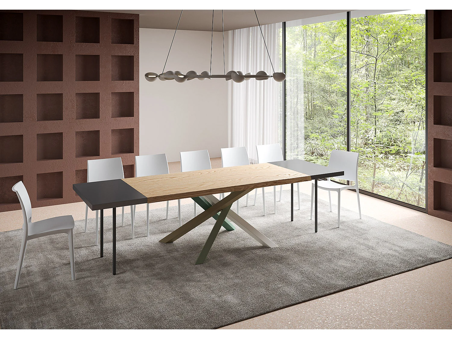 Extendable table 90x180/280 cm Versalux debarked oak legs 4/A
