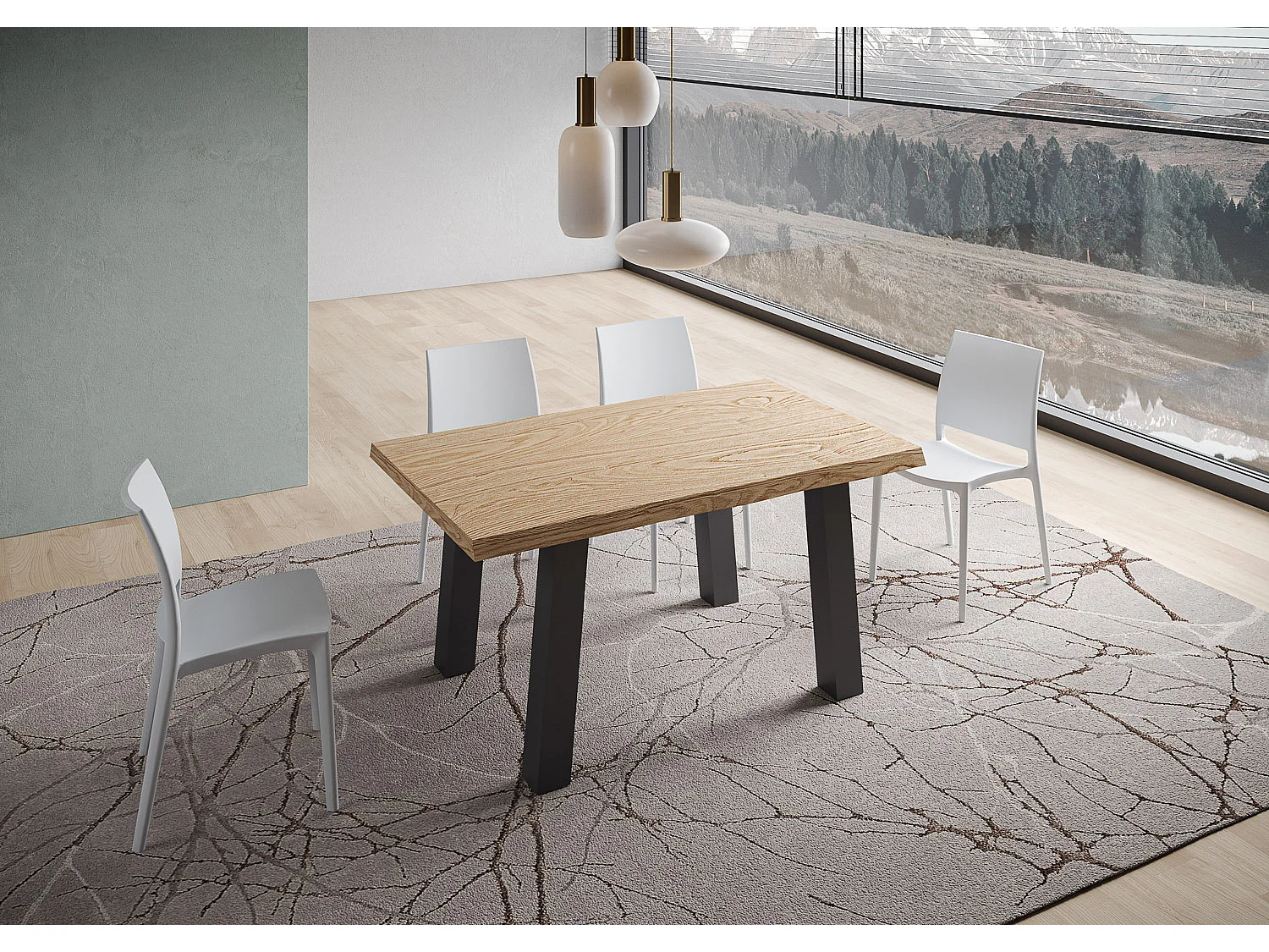 Table extensible 90x160/260 cm Svalen chêne écorcé pieds anthracite