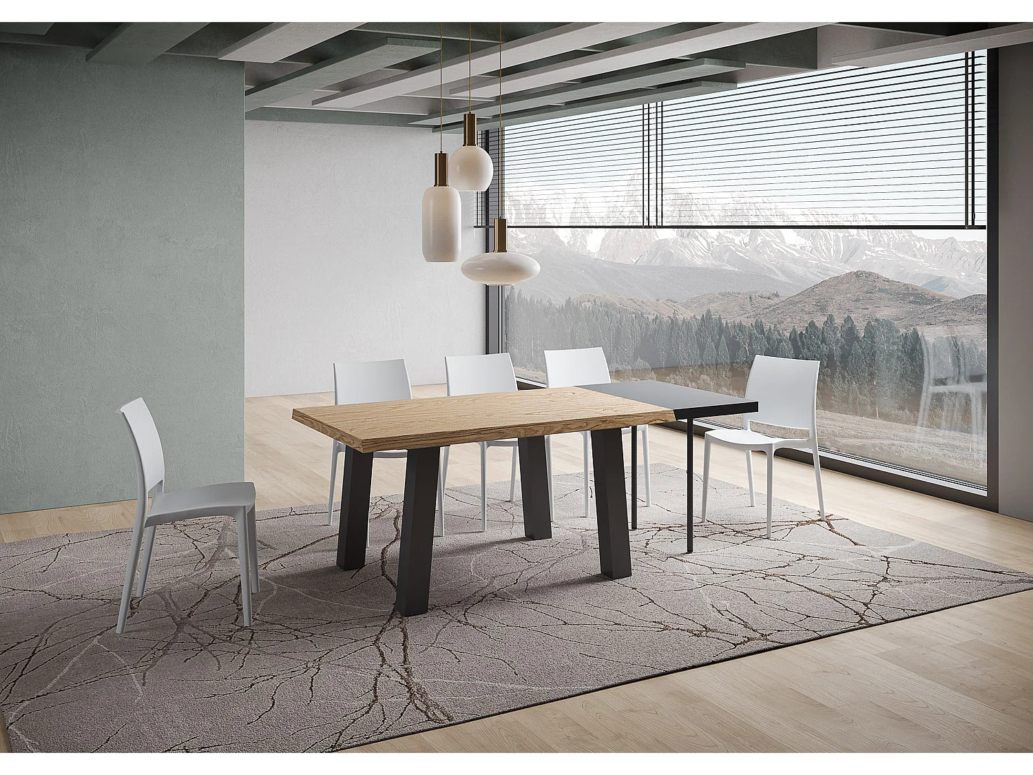Extendable table 90x160/260 cm Svalen debarked oak with anthracite legs