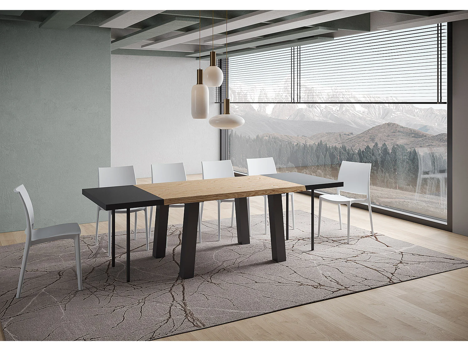 Extendable table 90x160/260 cm Svalen debarked oak with anthracite legs