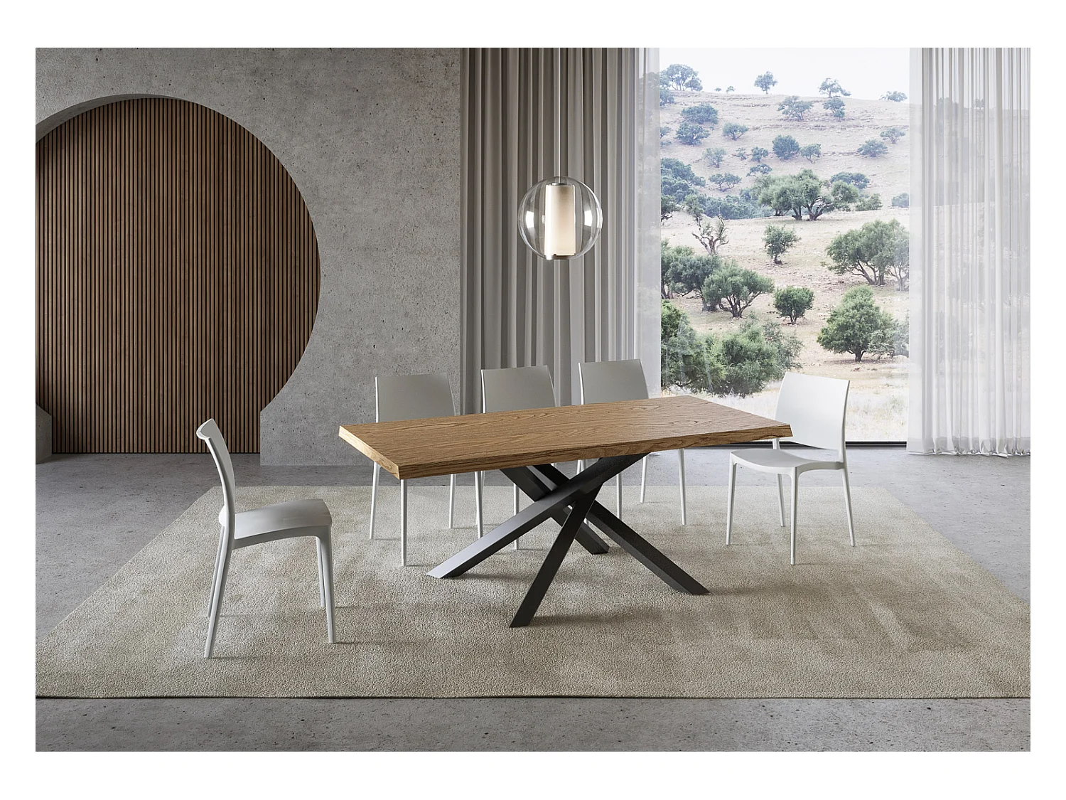 Table extensible 90x180/230 cm Versalux chêne écorcé pieds anthracite