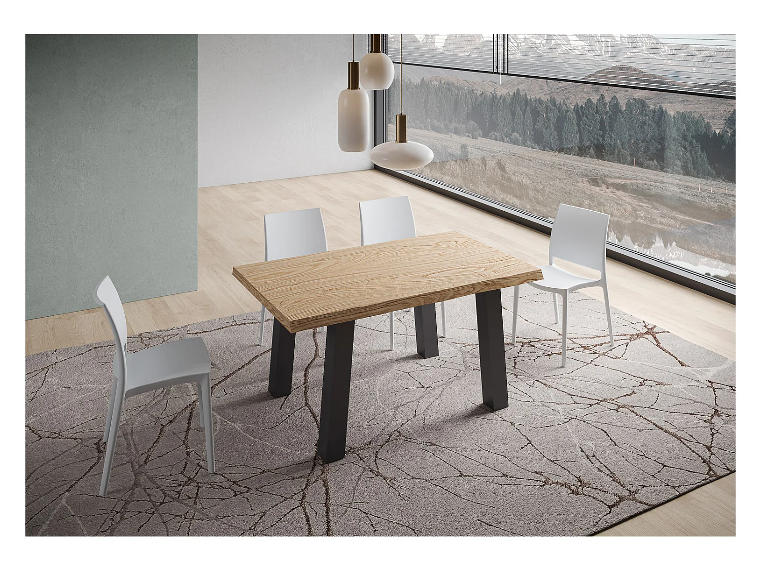 Ausziehbarer Tisch 90x140/240 cm Svalen entrindete Eiche mit anthrazitfarbenen Beinen