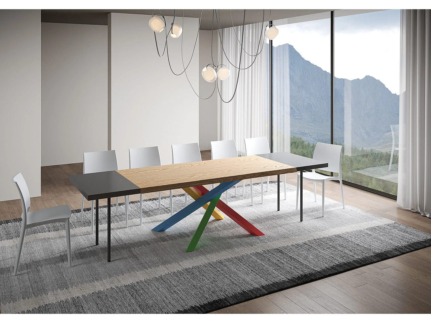 Extendable table 90x180/280 cm Versalux debarked oak legs 4/B