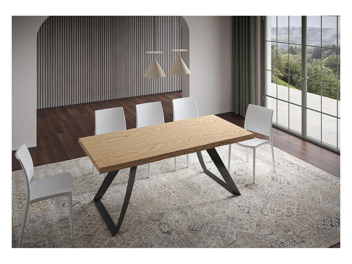 Table extensible 90x180/230 cm Tabira chêne écorcé pieds anthracite