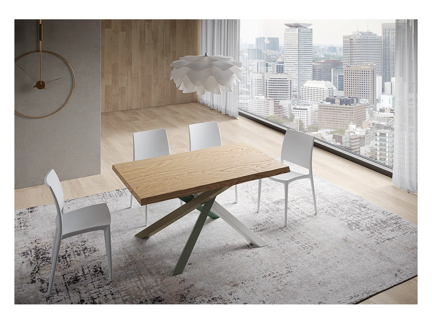 Ausziehbarer Tisch 90x160/210 cm Versalux entrindete Eiche, Beine 4/A