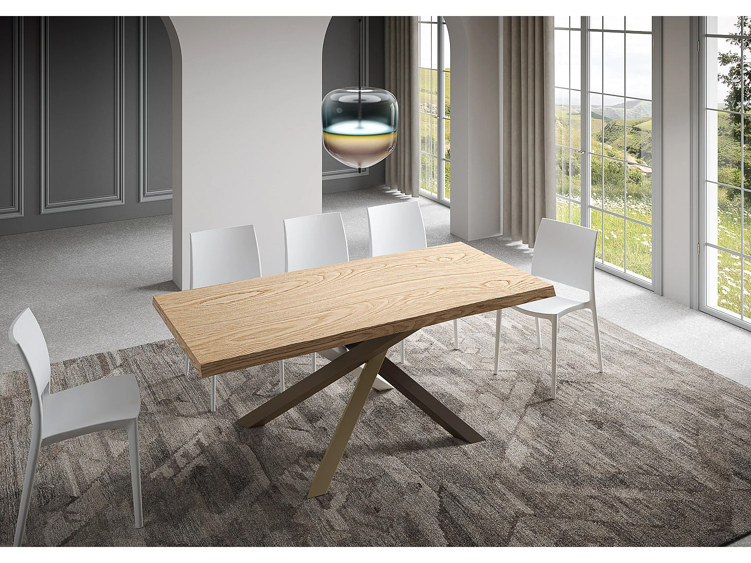 Extendable table 90x180/280 cm Versalux debarked oak legs 4/C