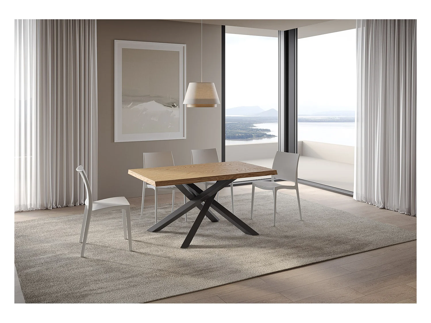 Table extensible 90x160/260 cm Versalux chêne écorcé pieds anthracite