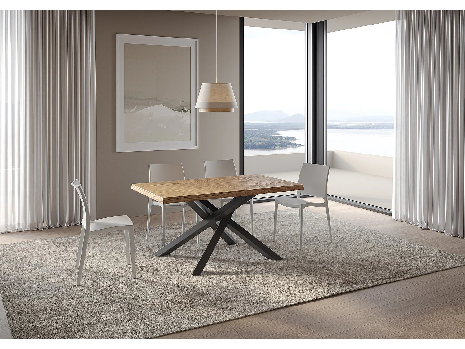 Table extensible 90x160/260 cm Versalux chêne écorcé pieds anthracite