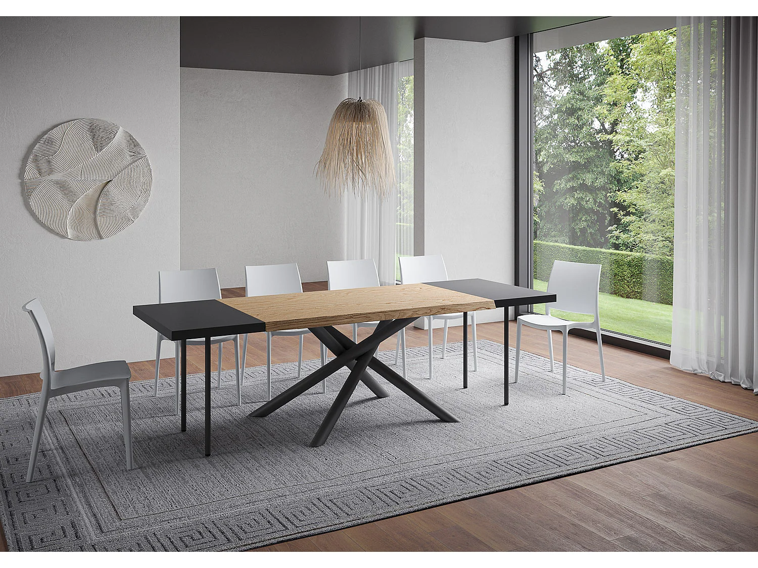 Table extensible 90x160/260 cm Vindral chêne écorcé pieds anthracite