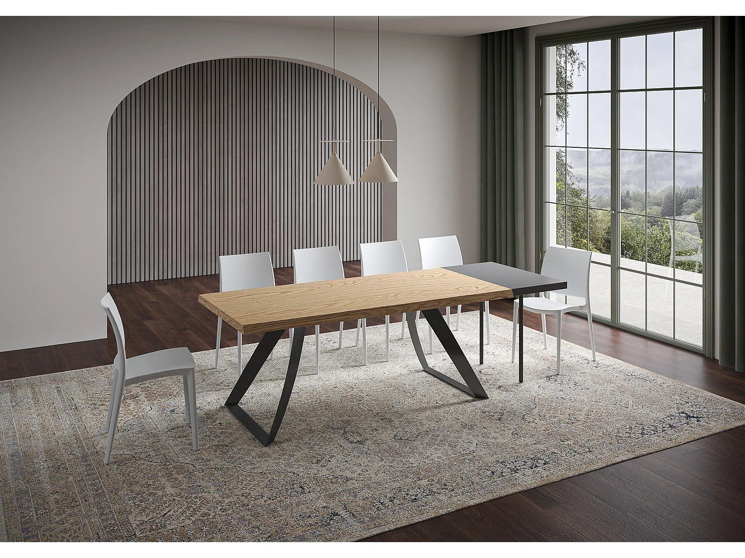 Table extensible 90x200/250 cm Tabira chêne écorcé pieds anthracite