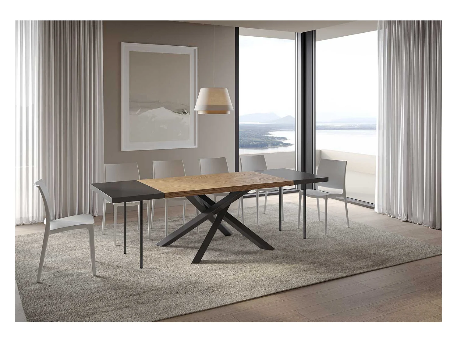 Table extensible 90x180/280 cm Versalux chêne écorcé pieds anthracite