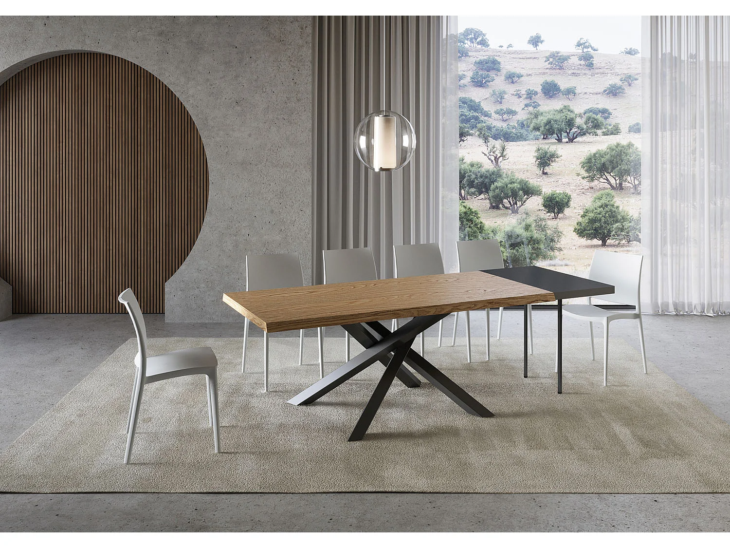 Extendable table 90x180/280 cm Versalux debarked oak anthracite legs