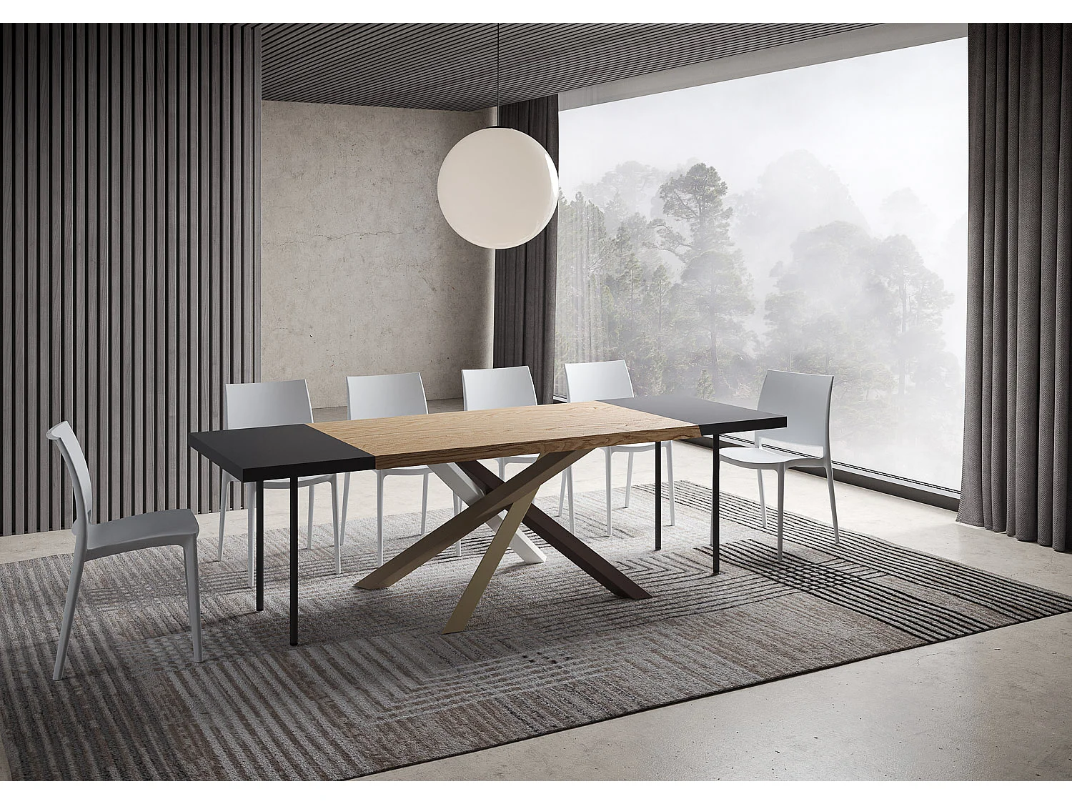 Table extensible 90x160/260 cm Versalux pieds chêne écorcé 4/C