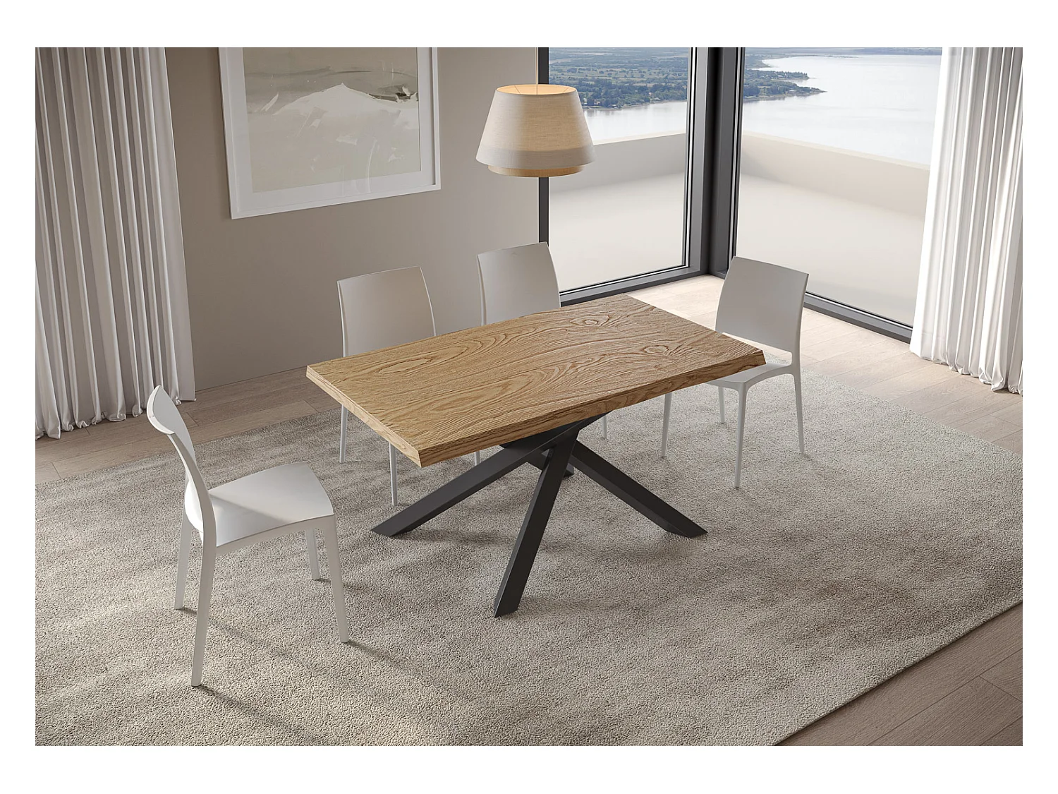 Table extensible 90x140/190 cm Versalux chêne écorcé pieds anthracite