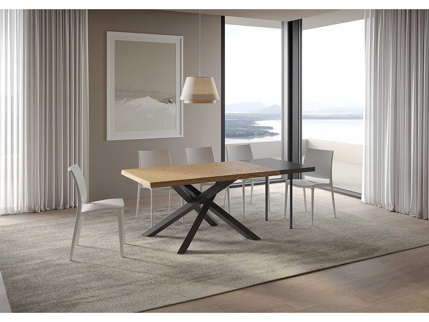 Table extensible 90x140/190 cm Versalux chêne écorcé pieds anthracite