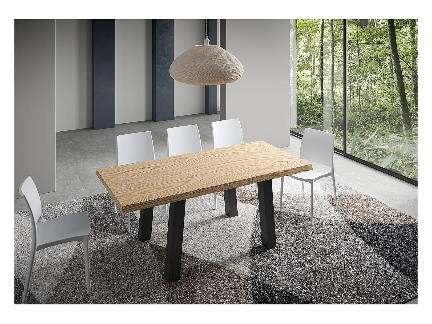 Table extensible 90x180/280 cm Svalen chêne écorcé pieds anthracite
