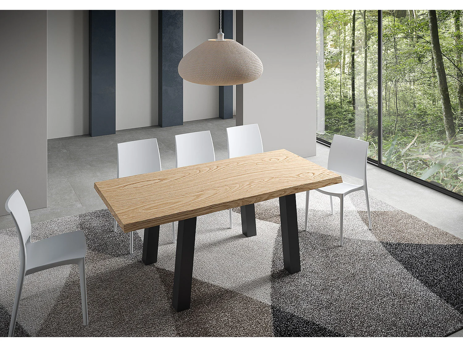 Mesa extensible 90x200/300 cm Svalen roble descortezado patas antracita