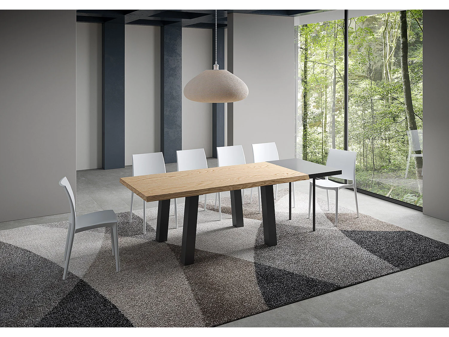 Table extensible 90x200/300 cm Svalen chêne écorcé pieds anthracite