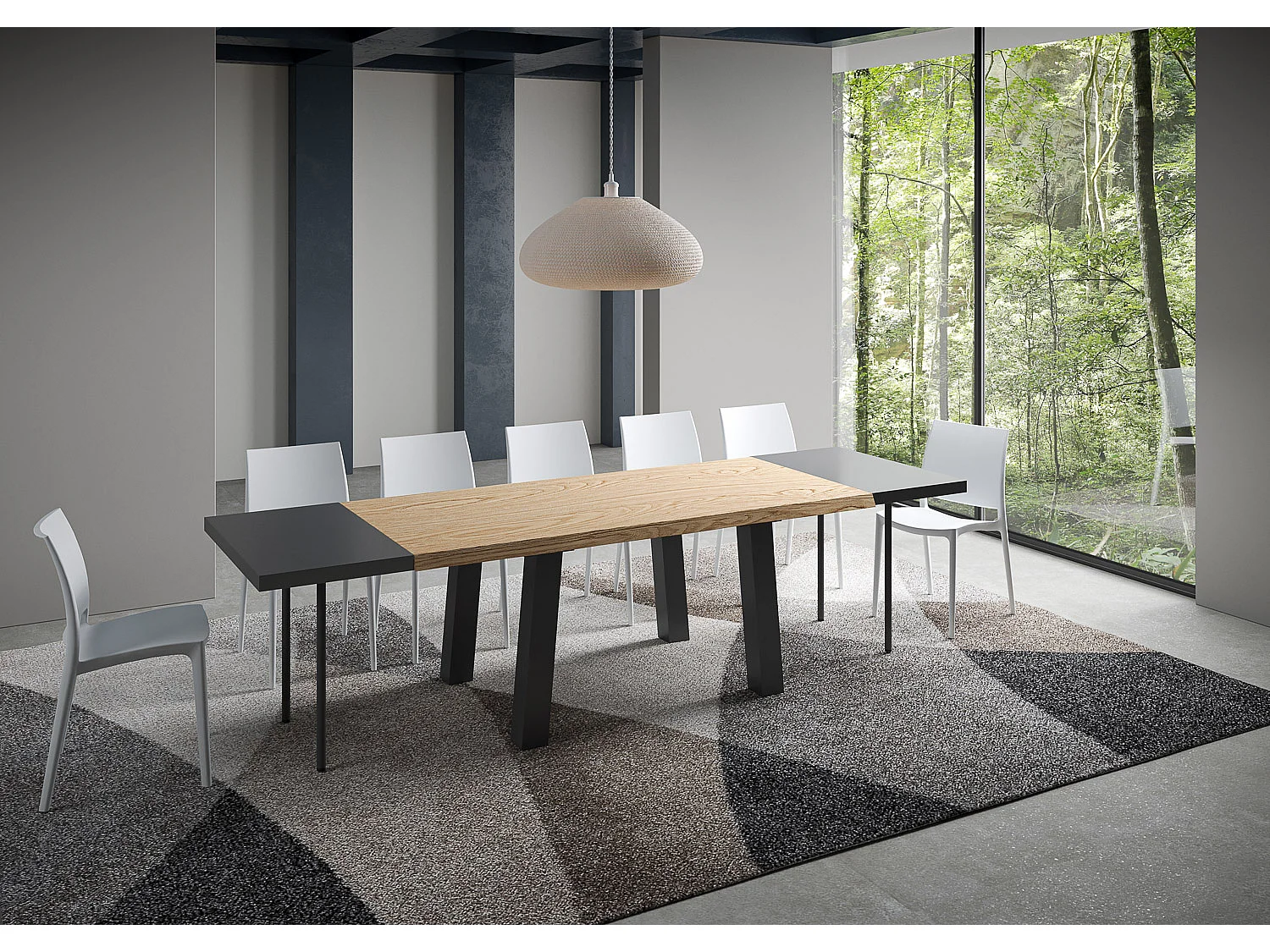 Table extensible 90x200/300 cm Svalen chêne écorcé pieds anthracite