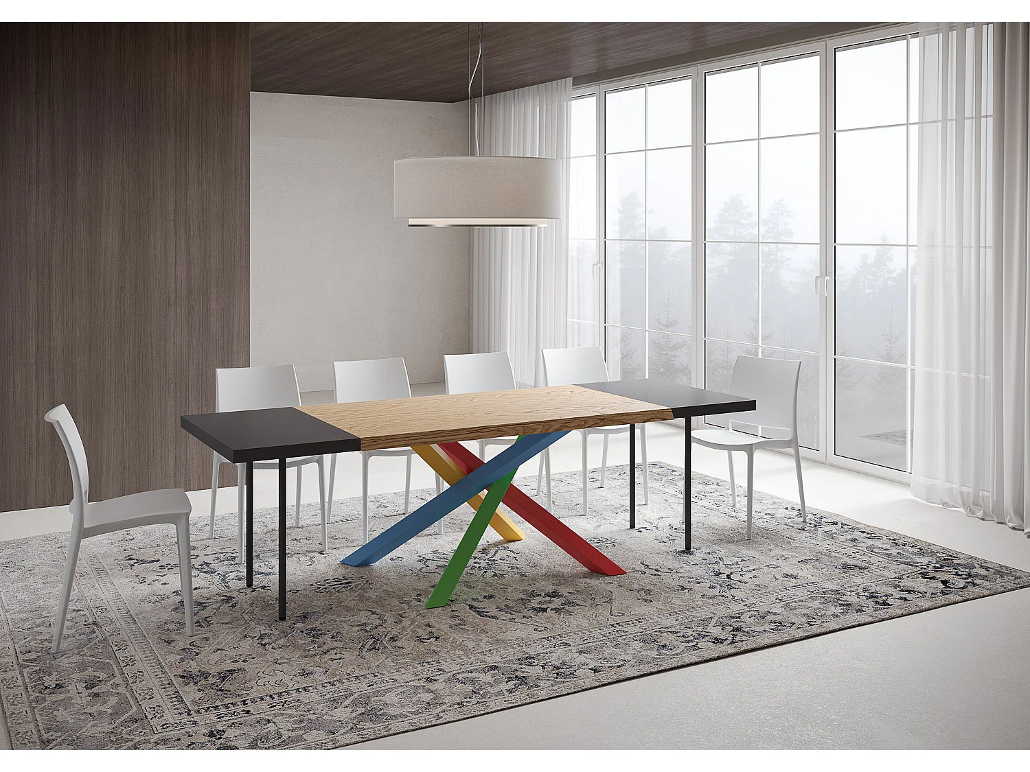 Table extensible 90x160/260 cm Versalux pieds chêne écorcé 4/B