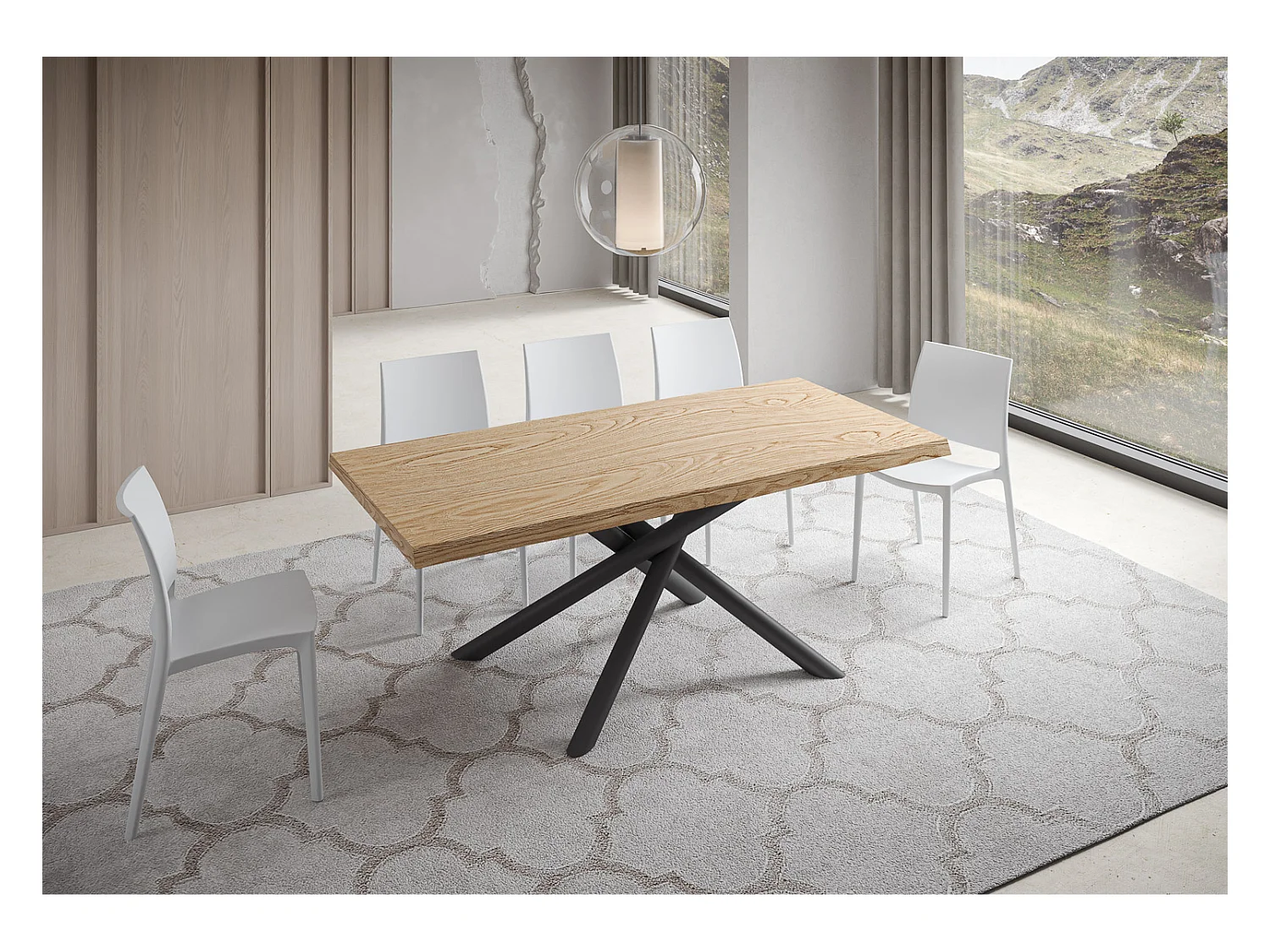 Table extensible 90x200/250 cm Vindral chêne écorcé pieds anthracite