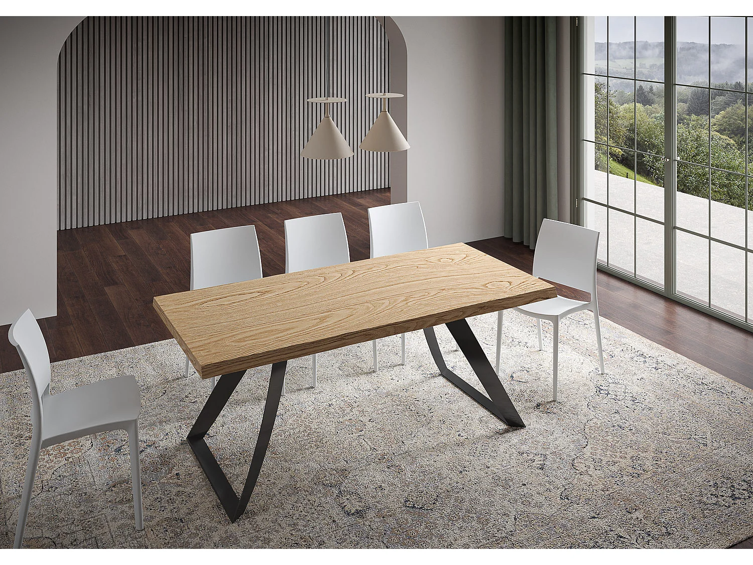 Table extensible 90x200/300 cm Tabira chêne écorcé pieds anthracite