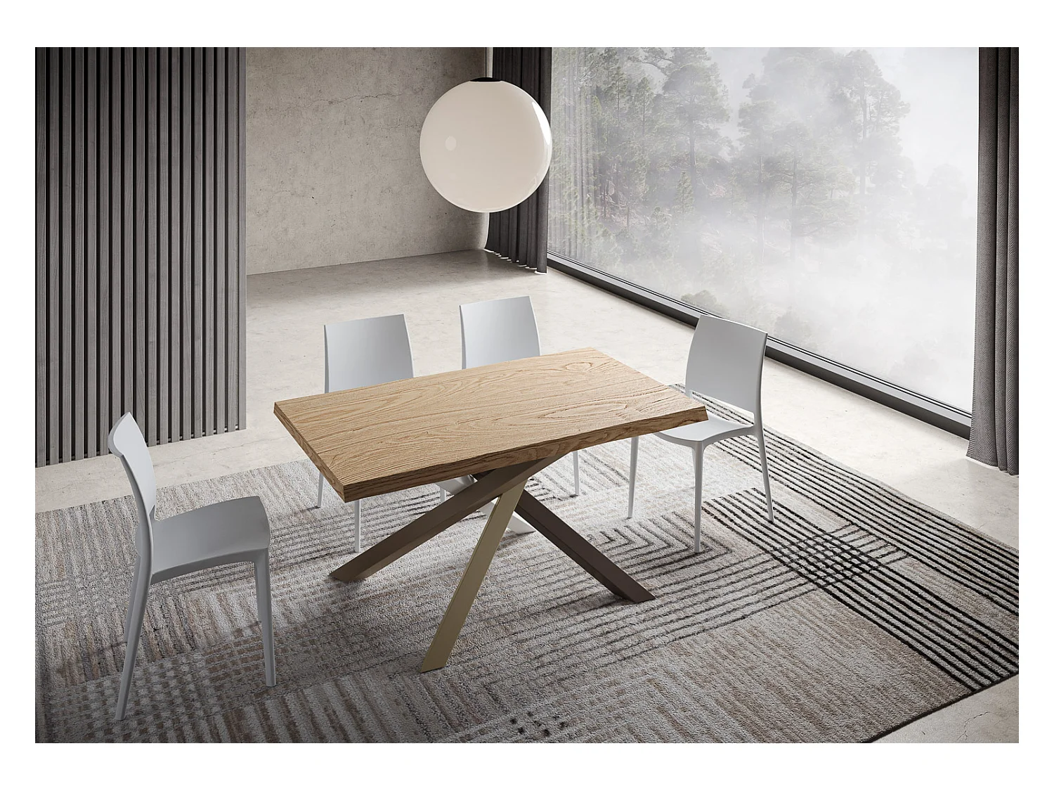 Ausziehbarer Tisch 90x140/190 cm Versalux entrindete Eiche, Beine 4/C