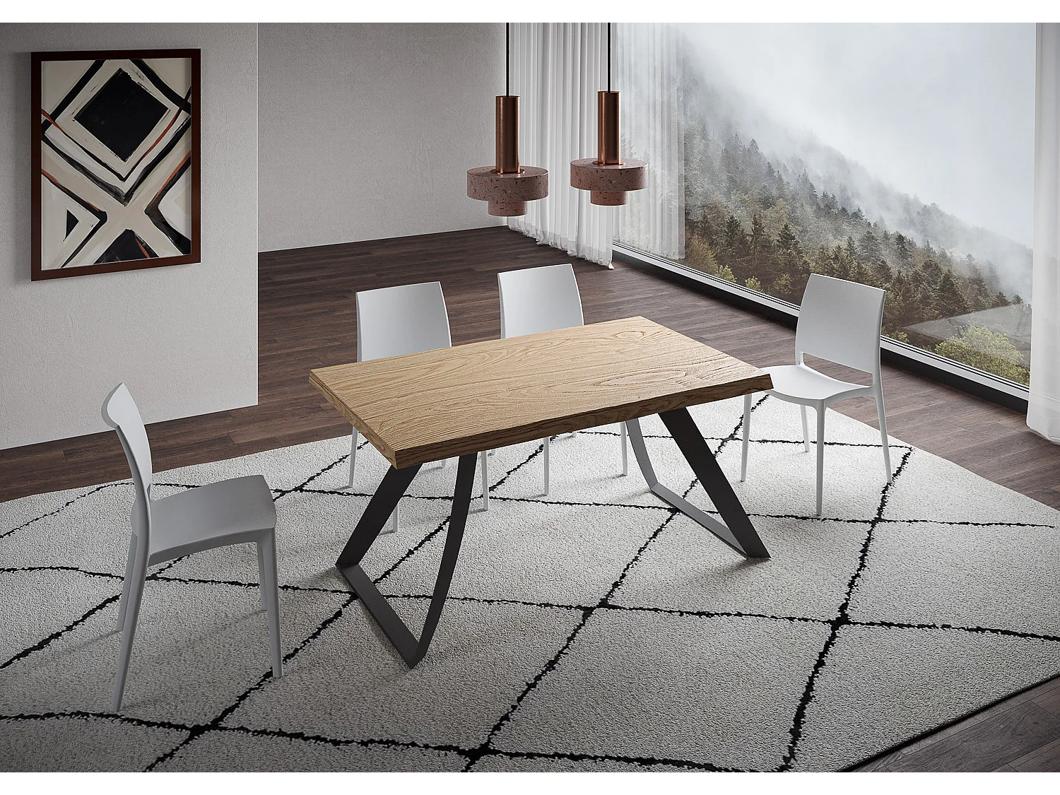 Table extensible 90x160/260 cm Tabira chêne écorcé pieds anthracite