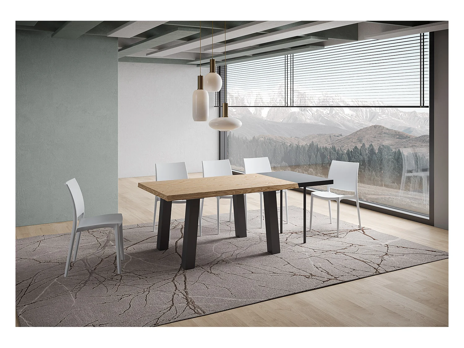 Table extensible 90x140/190 cm Svalen chêne écorcé pieds anthracite