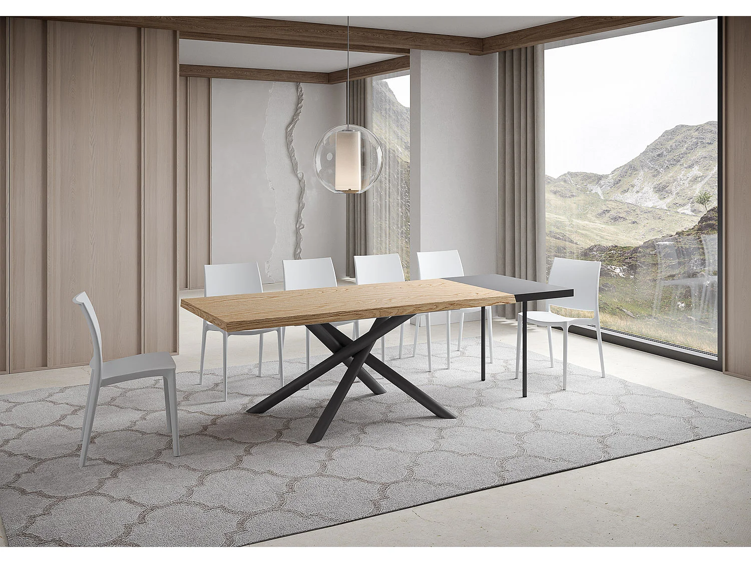 Extendable table 90x200/300 cm Vindral debarked oak anthracite legs