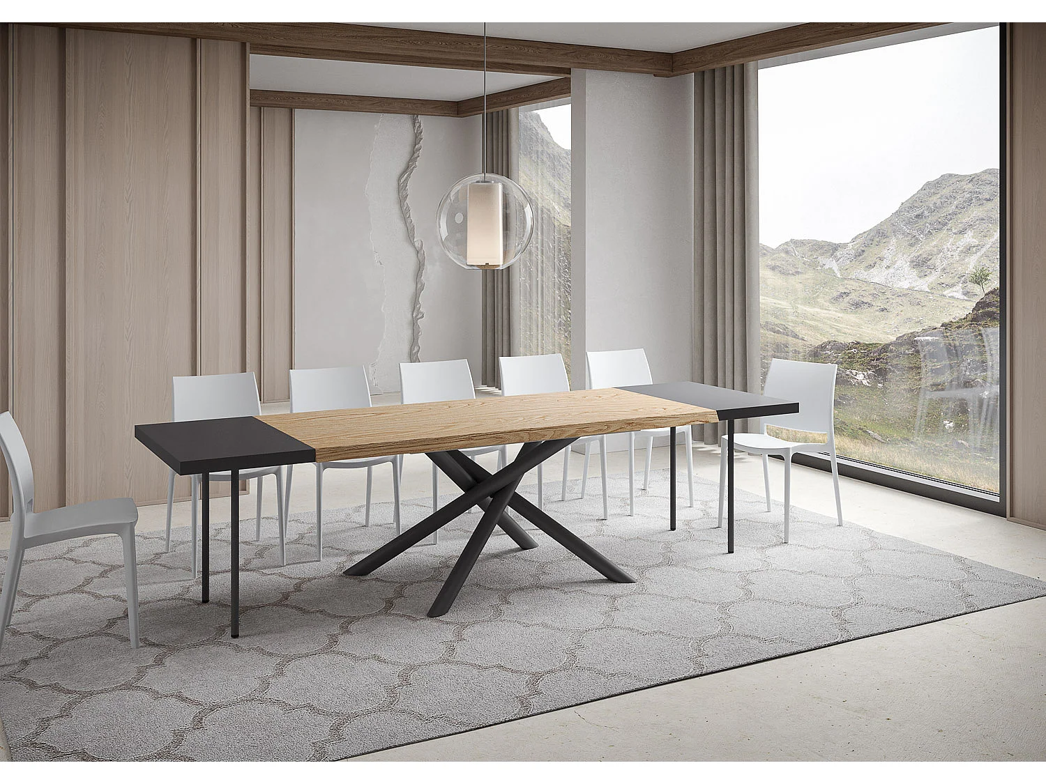 Extendable table 90x200/300 cm Vindral debarked oak anthracite legs