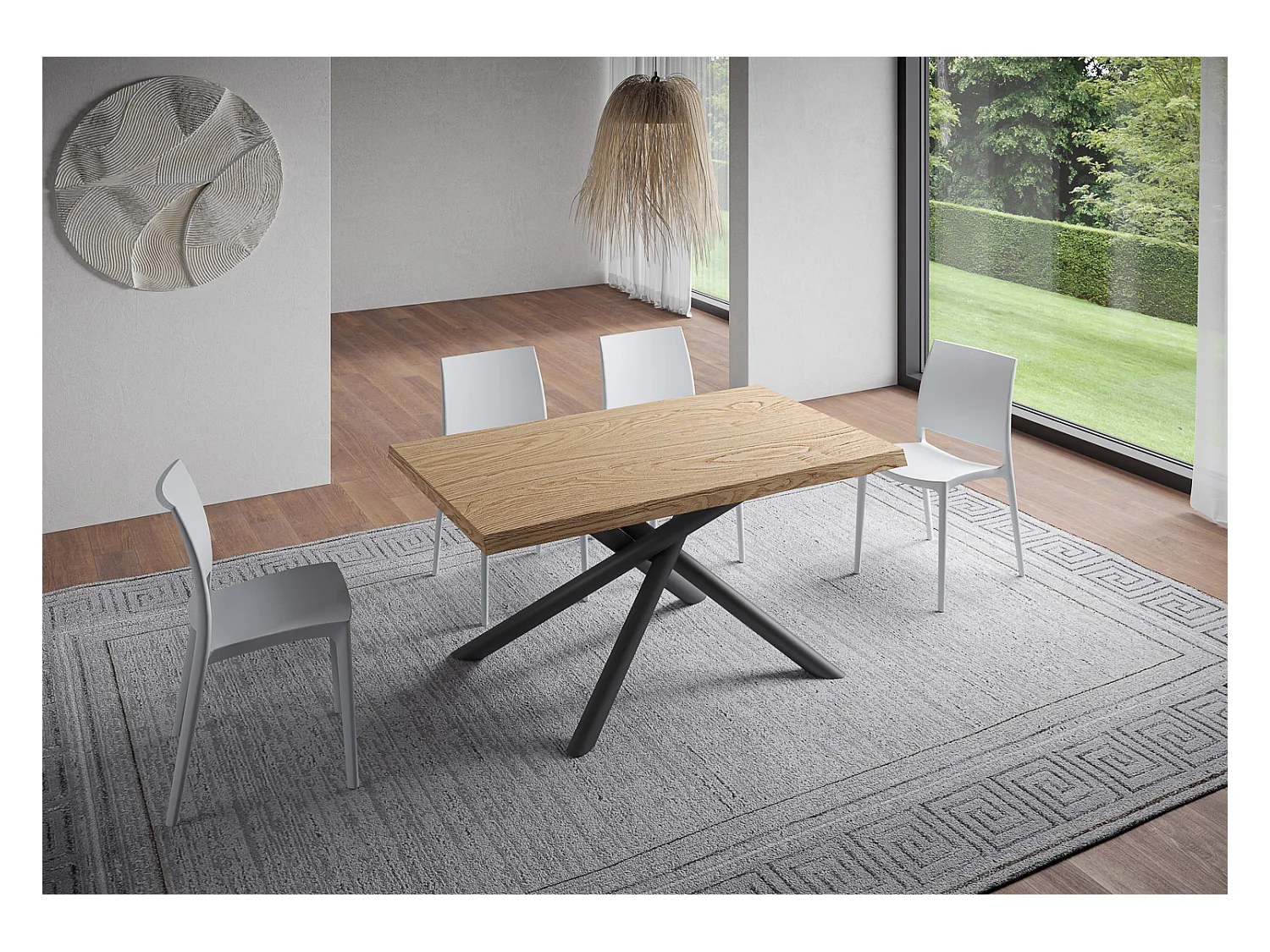 Ausziehbarer Tisch 90x160/210 cm, Beine aus anthrazitfarbener, entrindeter Vindral-Eiche