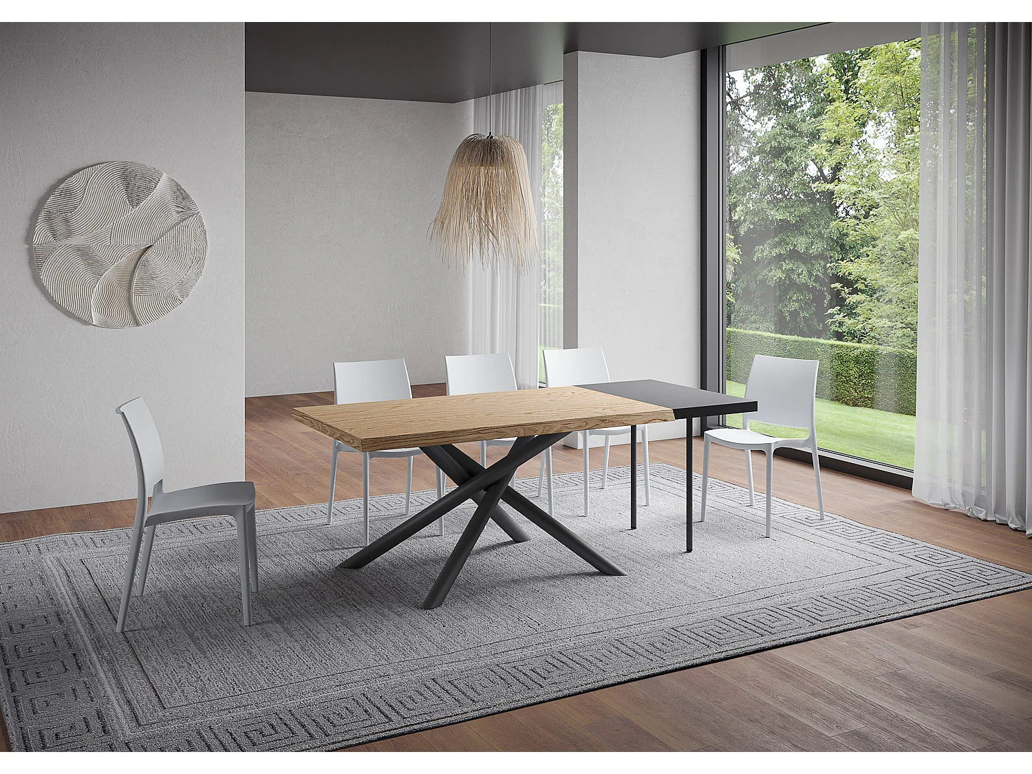 Tavolo allungabile 90x160/210 cm Vindral scortecciato rovere gambe antracite