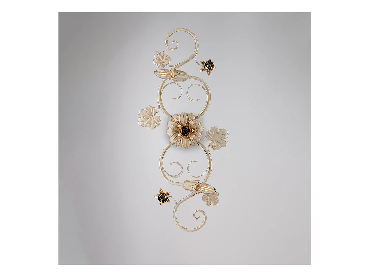 Iris - Plafon em ferro lacado marfim com deco ouro antigo 2 luzes - Ø74 X 37 - BL169-PL2-AV