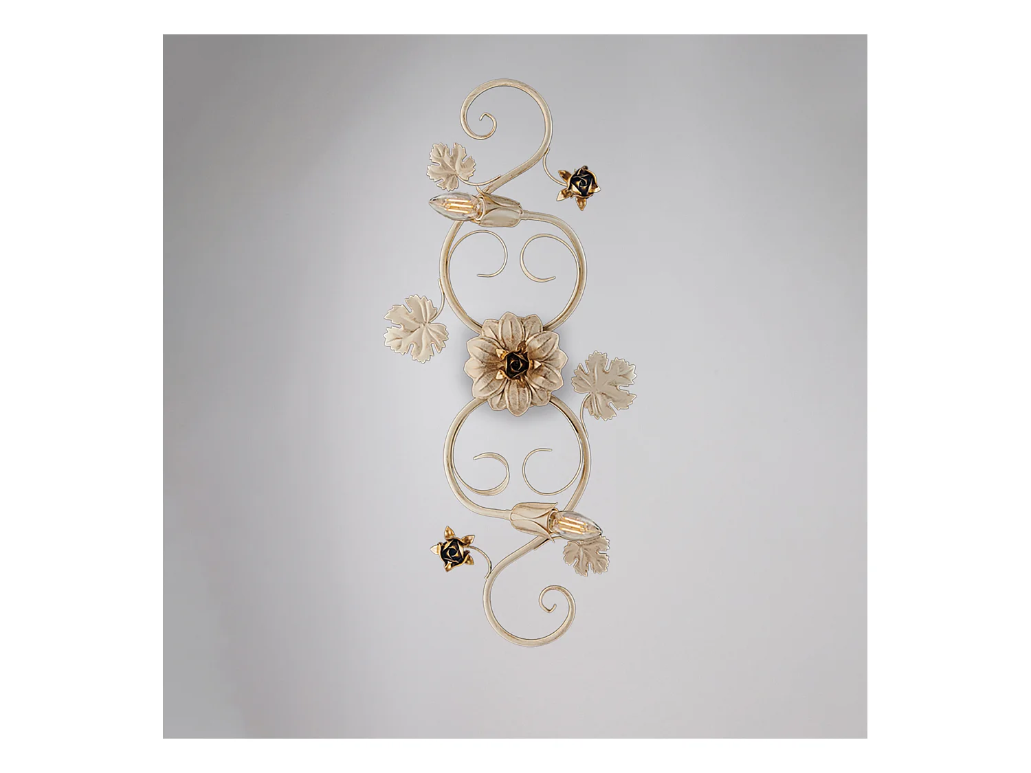 Iris - Plafon em ferro lacado marfim com deco ouro antigo 2 luzes - Ø74 X 37 - BL169-PL2-AV