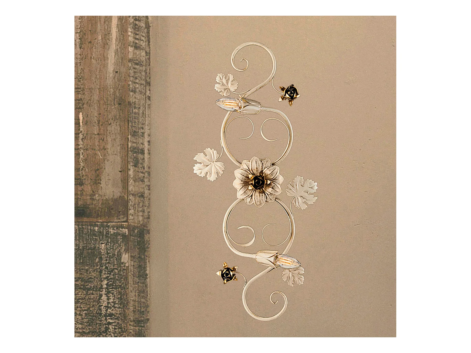 Iris - Plafon em ferro lacado marfim com deco ouro antigo 2 luzes - Ø74 X 37 - BL169-PL2-AV