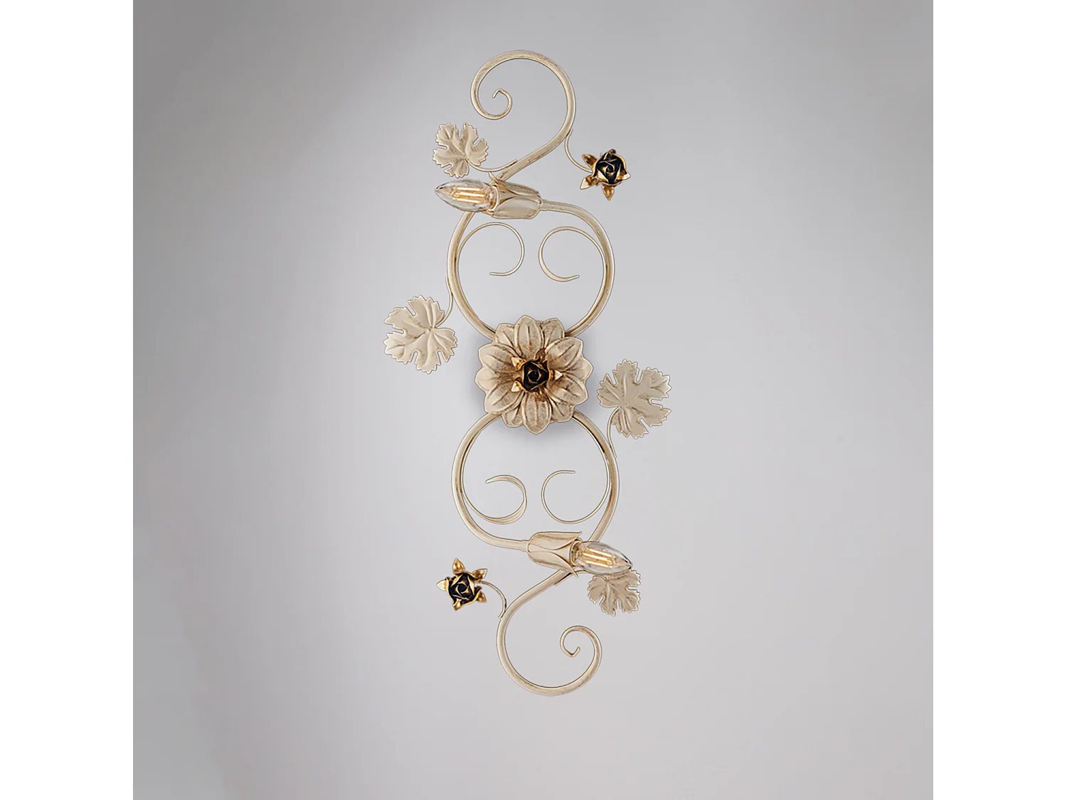 Iris Plafonnier en fer laqué ivoire décor or antique 2 lumières d.74 X 37 BL169-PL2-AV