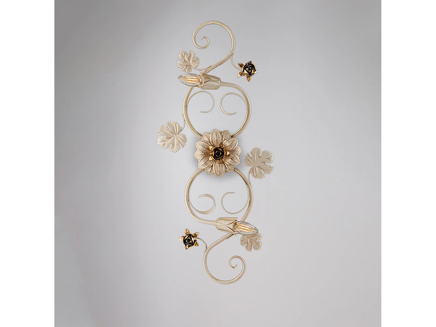 Iris Plafonnier en fer laqué ivoire décor or antique 2 lumières d.74 X 37 BL169-PL2-AV