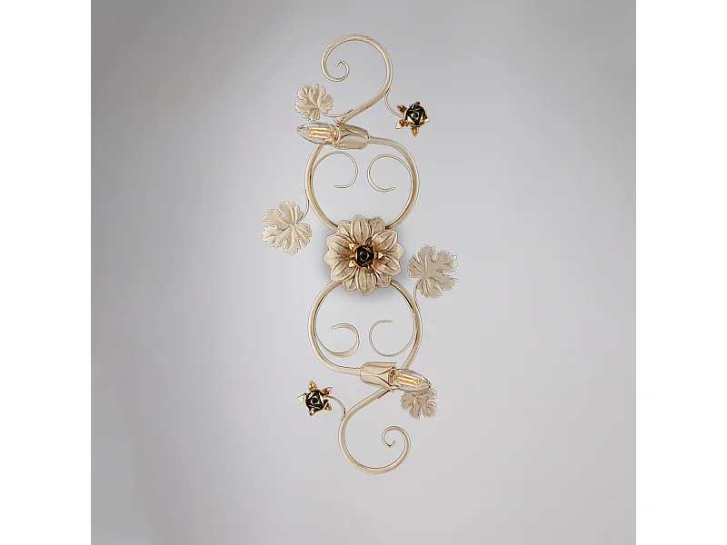 Iris - Plafon em ferro lacado marfim com deco ouro antigo 2 luzes - Ø74 X 37 - BL169-PL2-AV