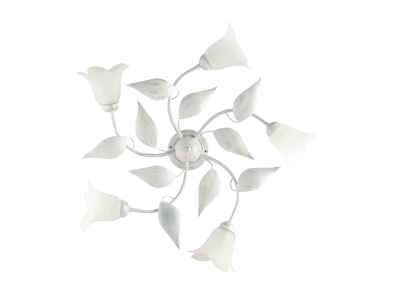 Belight -  Olga - Deckenleuchte weiß, Antiksilber & Alabasterglas, Ø70, H20, 5-flammig - BL155-PL5-BA