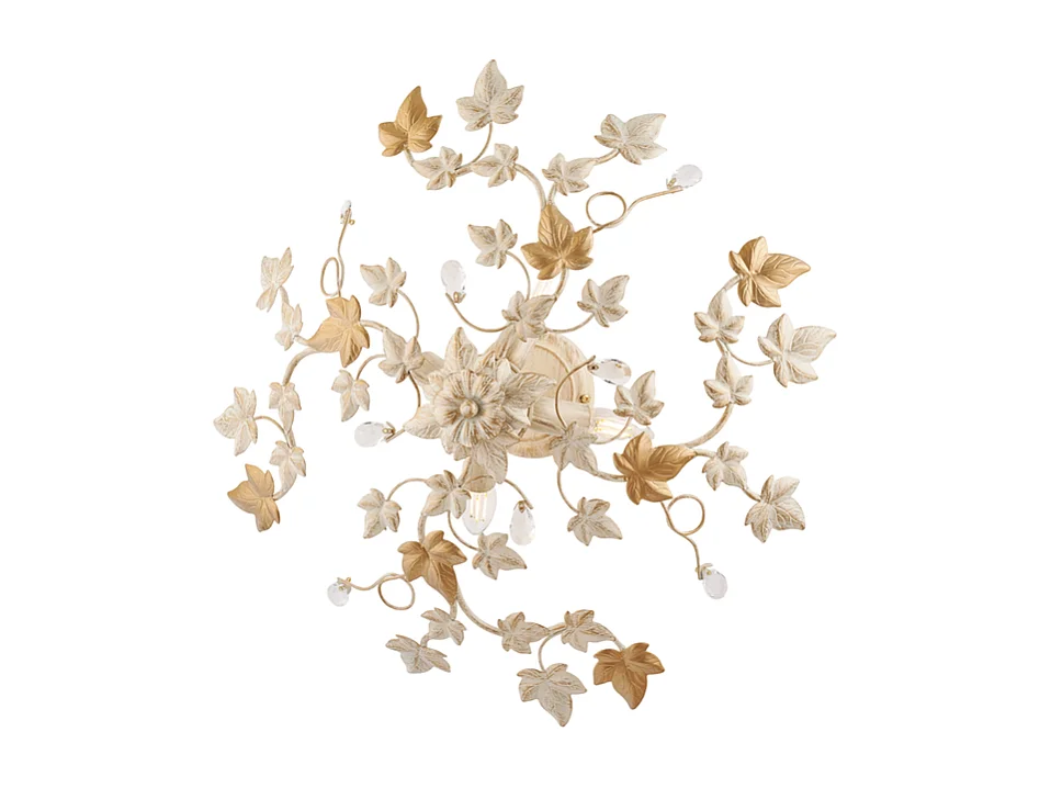 Edera lampa sufitowa Ø60, żelazo kość słoniowa, dekor złoty, kryształki, 4 światła, H.22 cm