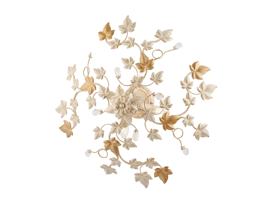 Edera - Lámpara de techo marfil con cristal de strass y acabado oro antiguo, 4 luces Ø60 cm
